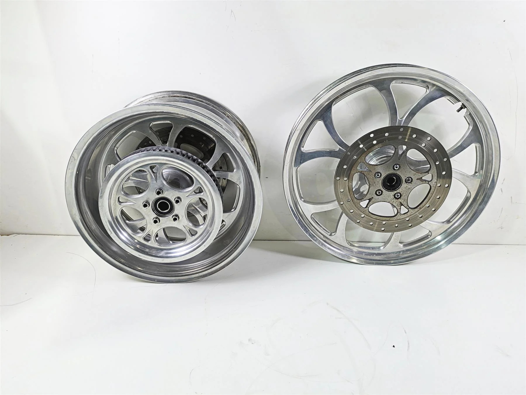 2002 Big Dog Pitbull Front 22" Rear 18" Aluminum Wheel Rim & Belt Pulley Set