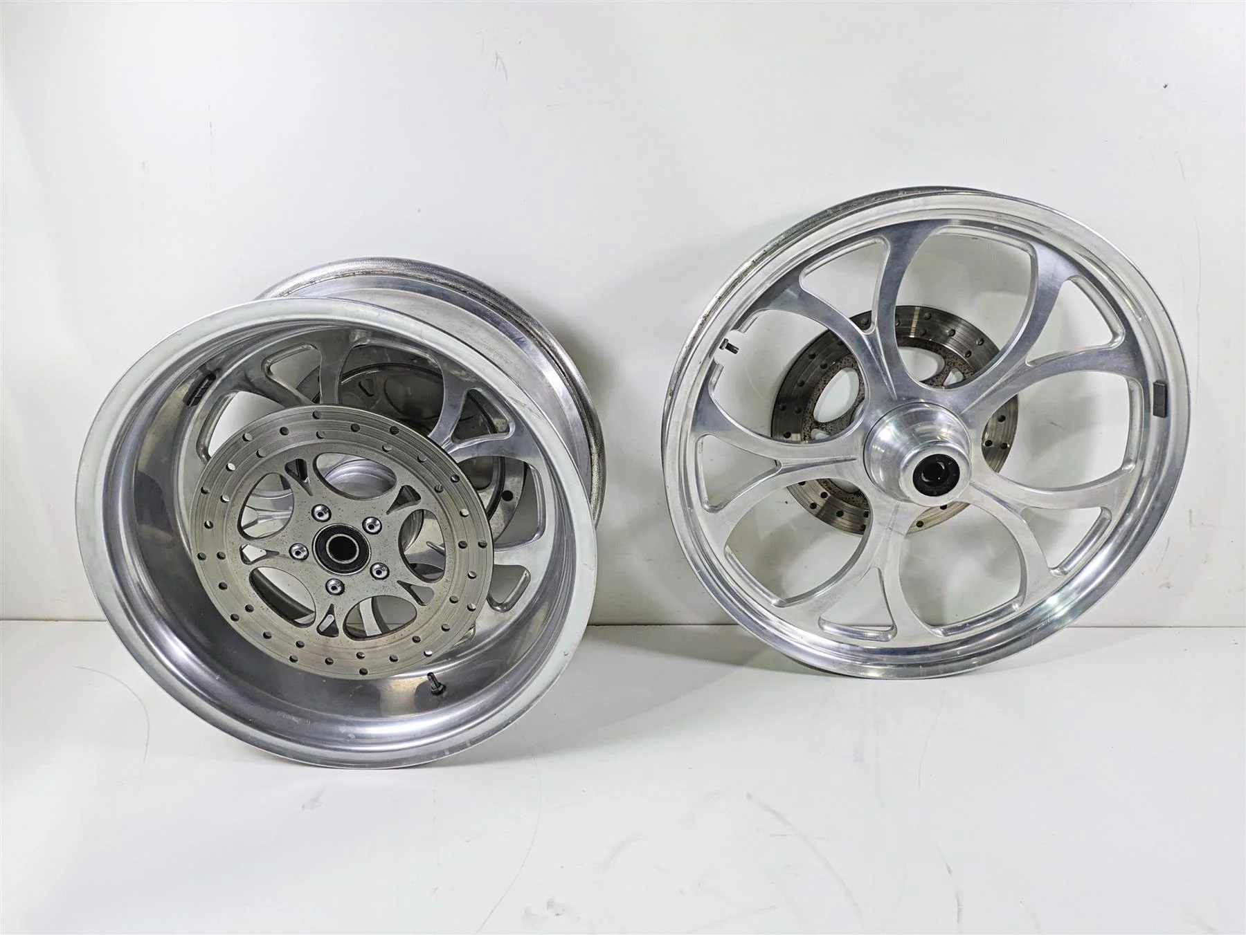2002 Big Dog Pitbull Front 22" Rear 18" Aluminum Wheel Rim & Belt Pulley Set - Image 2