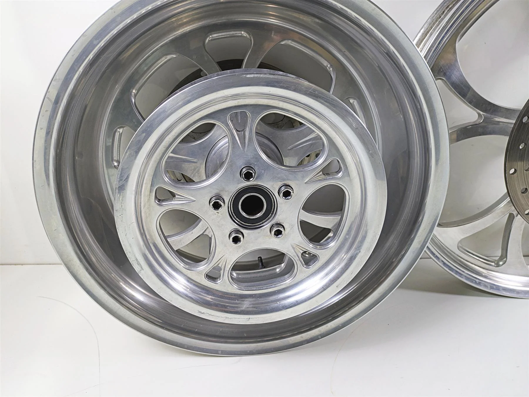 2002 Big Dog Pitbull Front 22" Rear 18" Aluminum Wheel Rim & Belt Pulley Set - Image 4