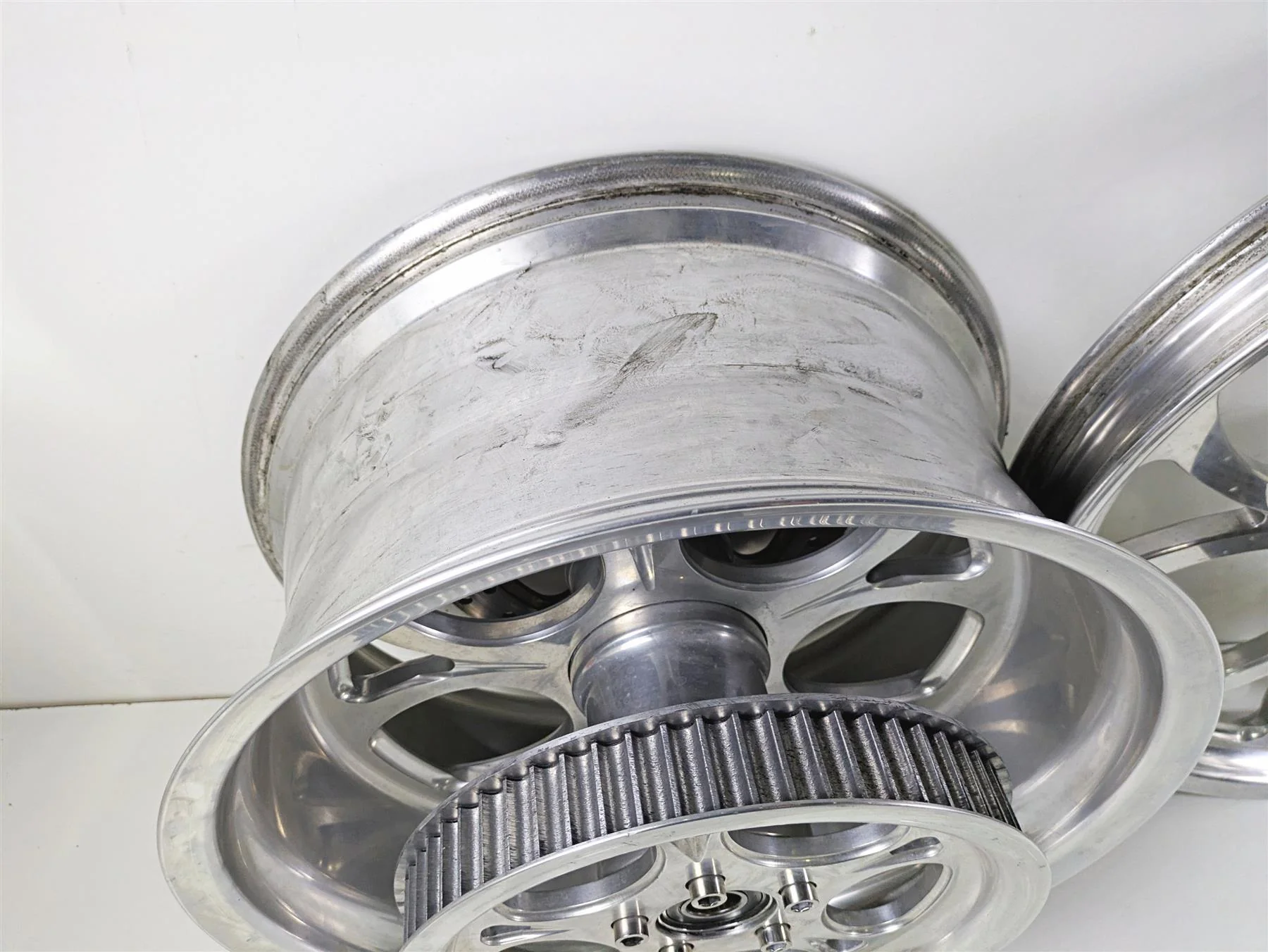 2002 Big Dog Pitbull Front 22" Rear 18" Aluminum Wheel Rim & Belt Pulley Set - Image 5