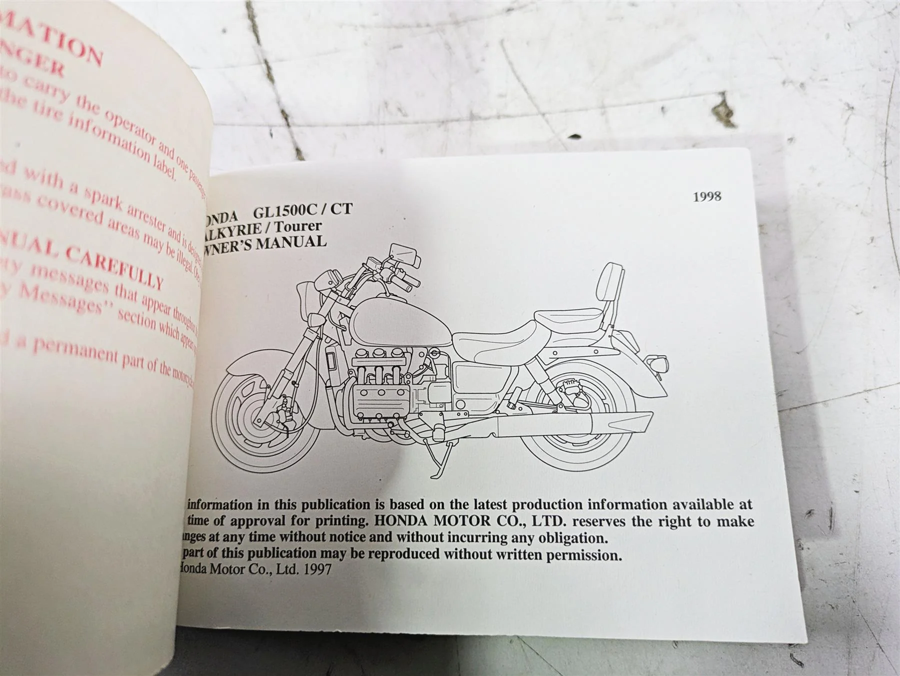 2002 Honda GL1500 CD Valkyrie Deluxe Owners Manual Tourer 00X31-MZ0-6200 - Image 12