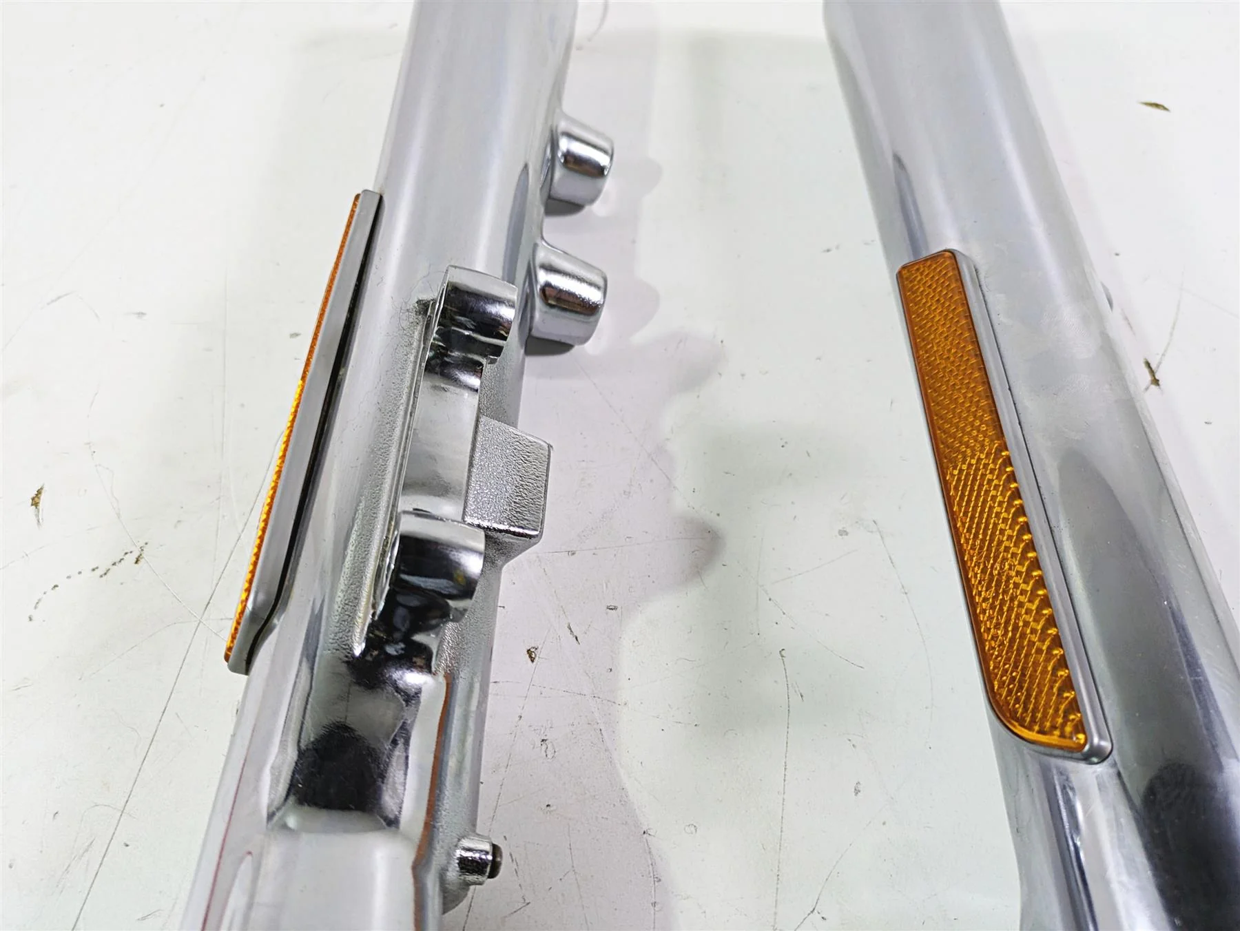 2003 Harley Softail FXSTDI Deuce 100th Front Fork Lower Chrome Leg Set 46068-00 - Image 6