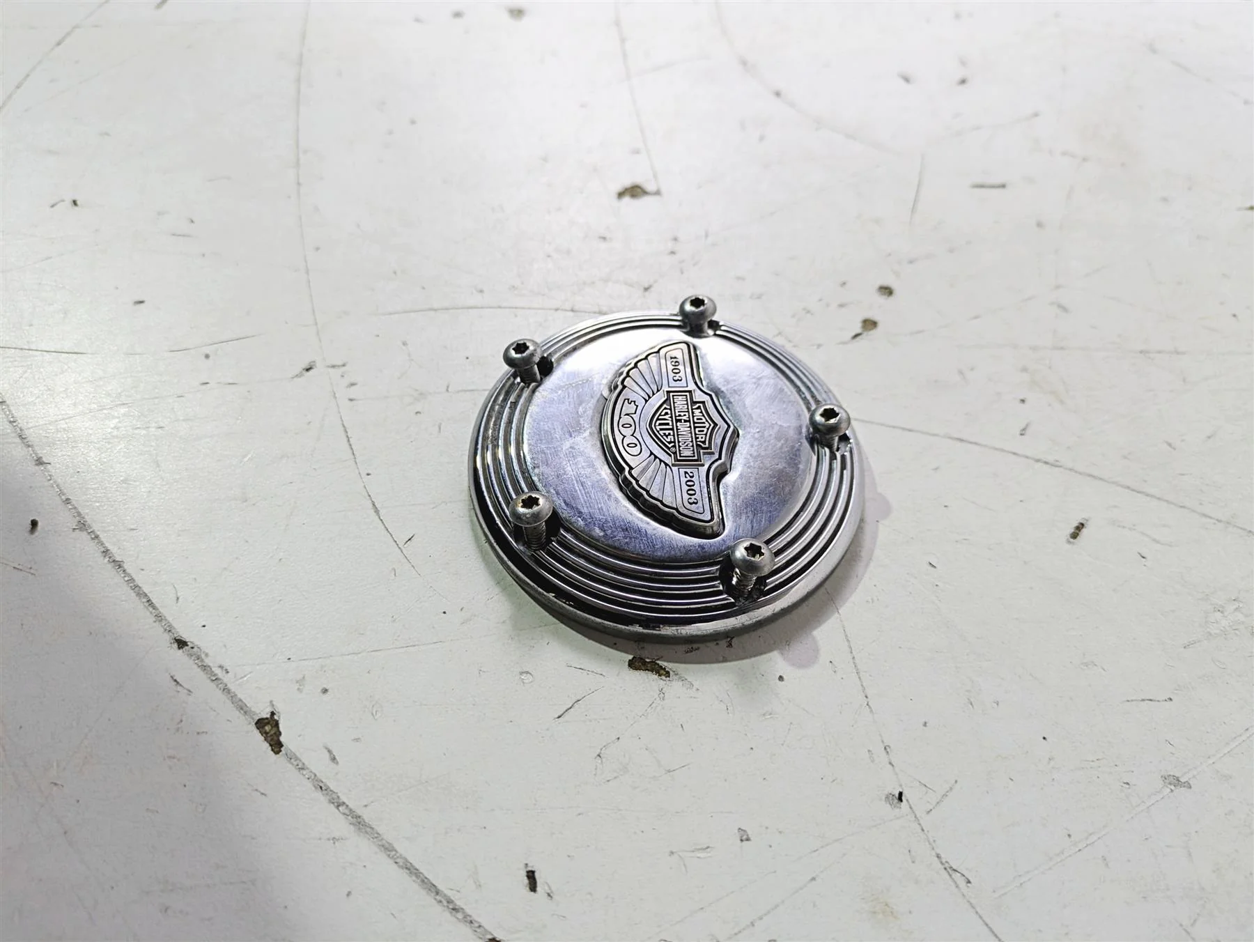 2003 Harley Touring FLHTCUI E-Glide 100th Chrome Cam Camshaft Cover 32536-03 - Image 2