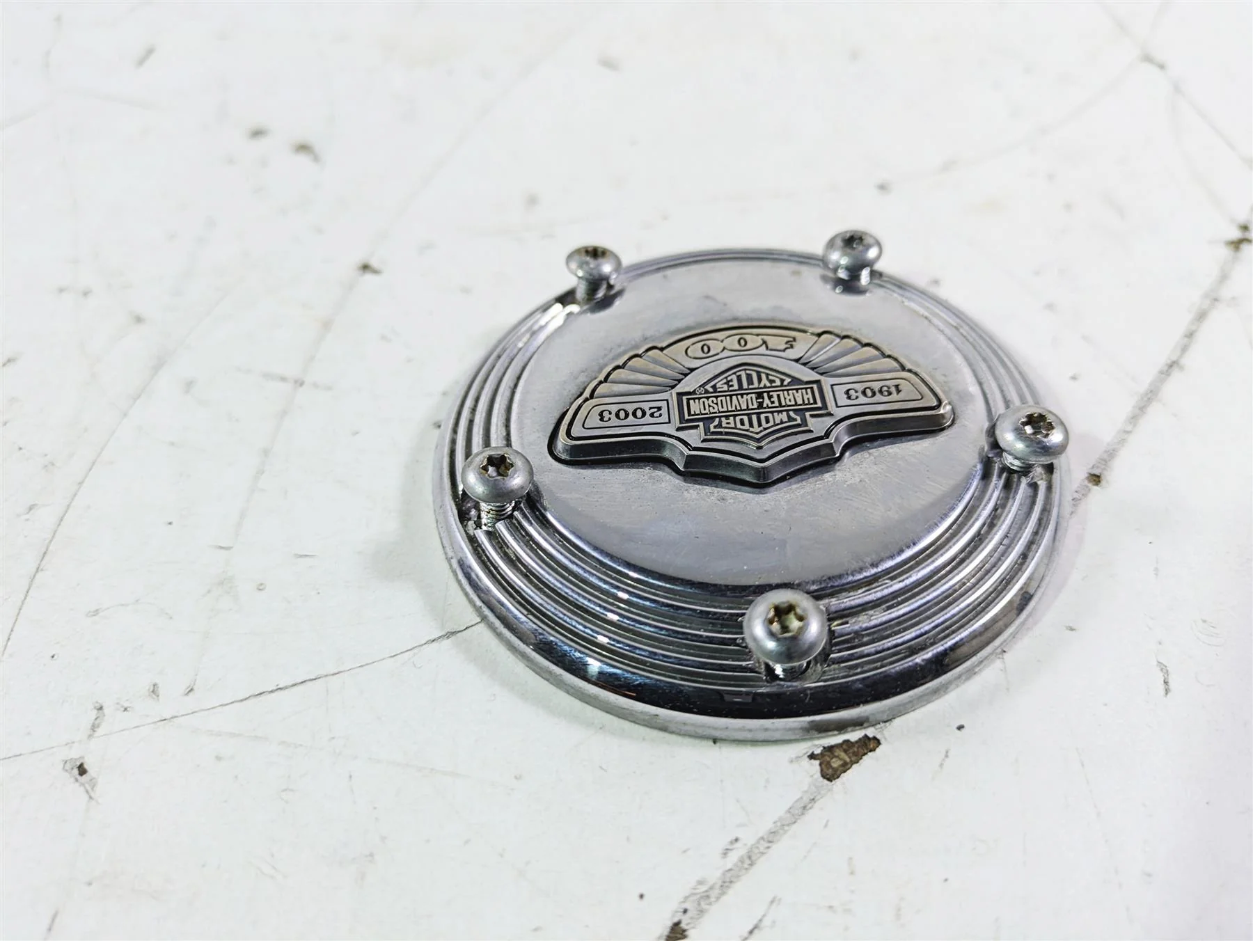 2003 Harley Touring FLHTCUI E-Glide 100th Chrome Cam Camshaft Cover 32536-03 - Image 8