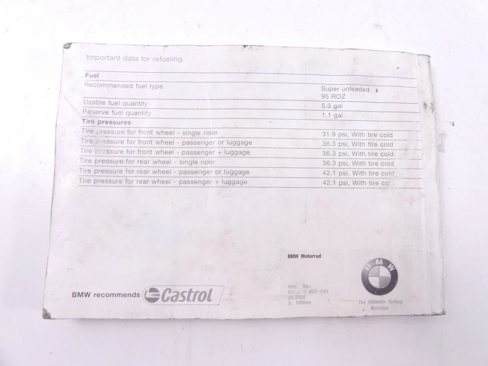 2005 BMW R1200GS K25 Owners Manual Handbook Hand Book US Model - Wet 01477704007 - Image 2