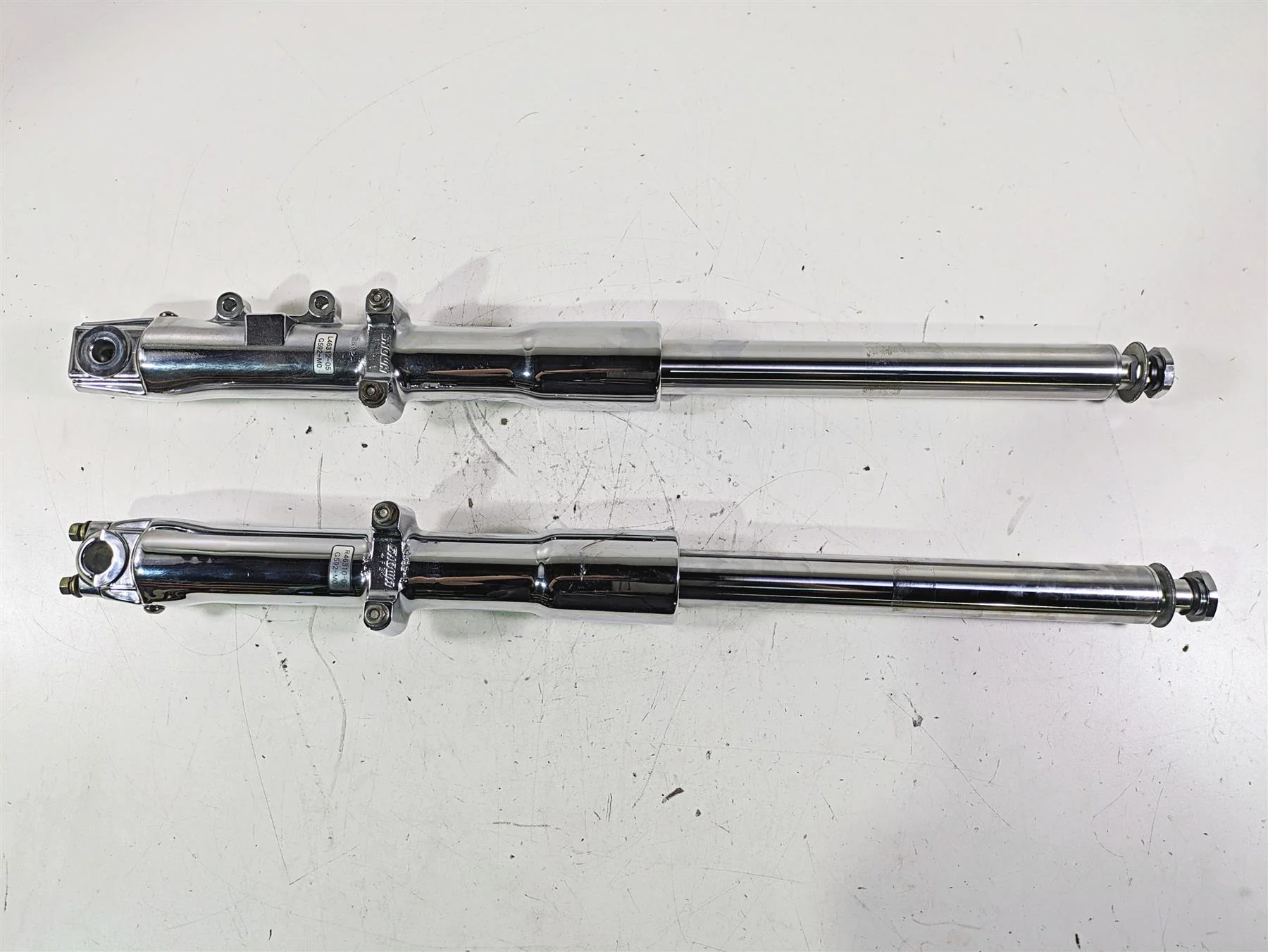 2005 Harley Softail FLSTFSE CVO Fat Boy Straight Chrome Front Fork Set 46310-05 - Image 2