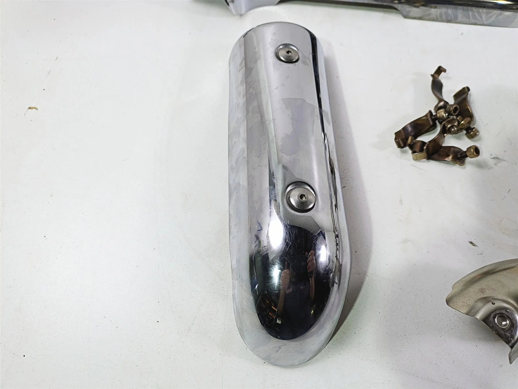 2006 Triumph Rocket 3 Exhaust Chrome Heat Shield Cover Set T2208512 - Image 7