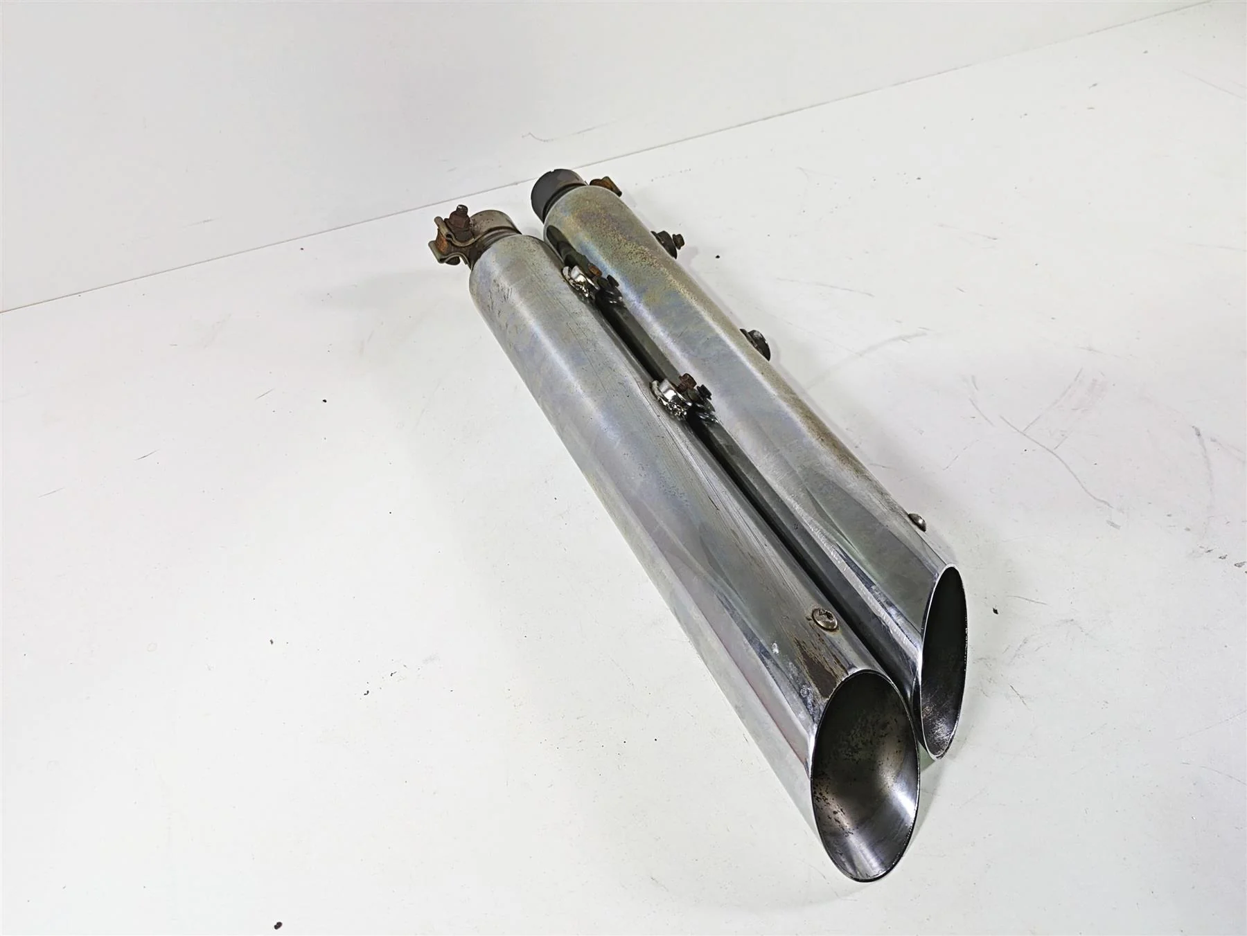 2008 Harley FLSTC Softail Heritage Slip On Slash Cut Exhaust Muffler Set - Read