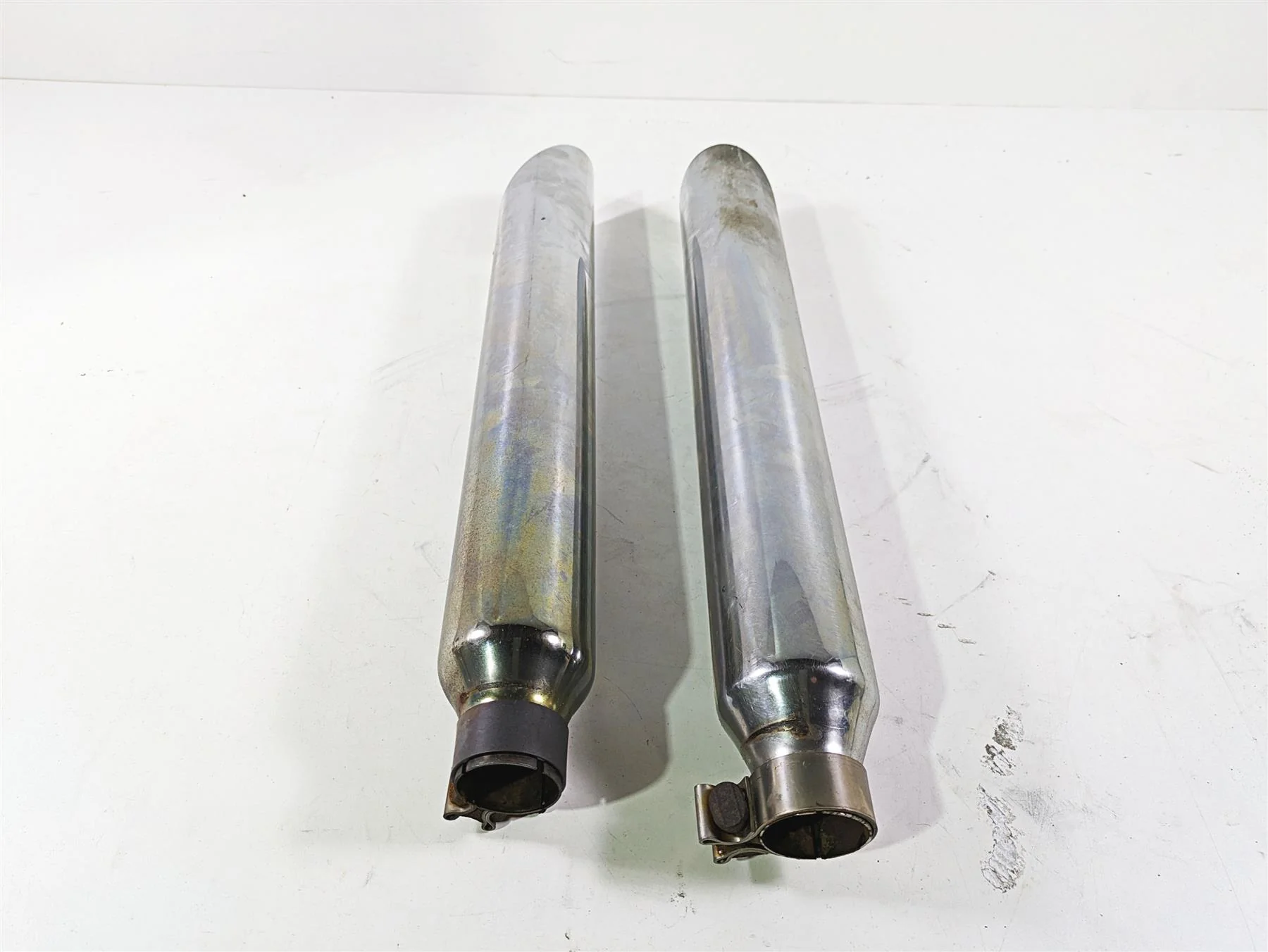 2008 Harley FLSTC Softail Heritage Slip On Slash Cut Exhaust Muffler Set - Read - Image 3