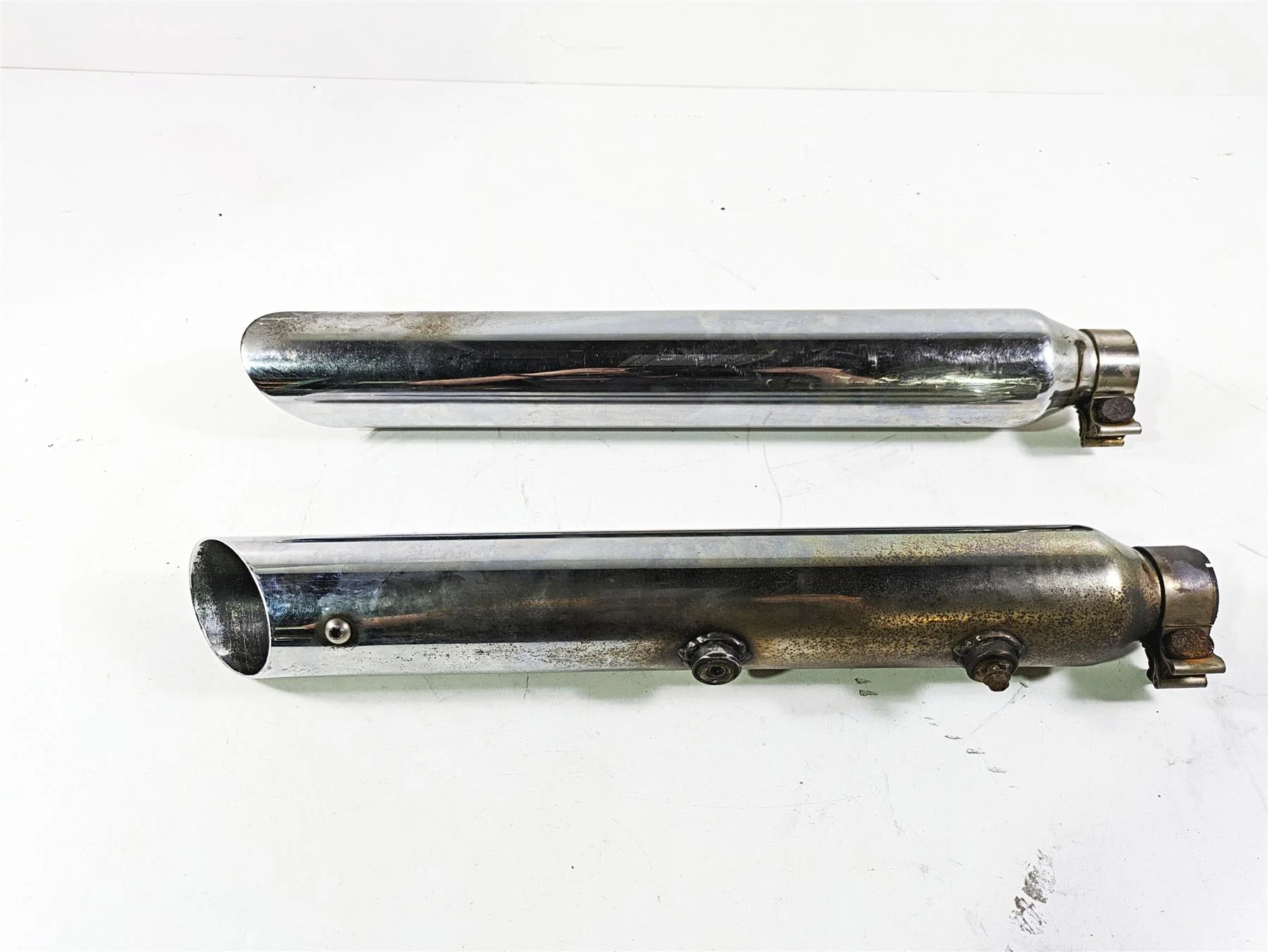 2008 Harley FLSTC Softail Heritage Slip On Slash Cut Exhaust Muffler Set - Read - Image 6