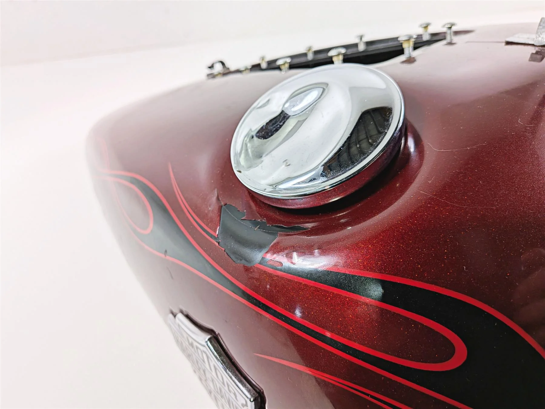 2009 Harley FXCWC Softail Rocker Fuel Gas Petrol Tank Crimson Red -Dent 62105-08 - Image 7