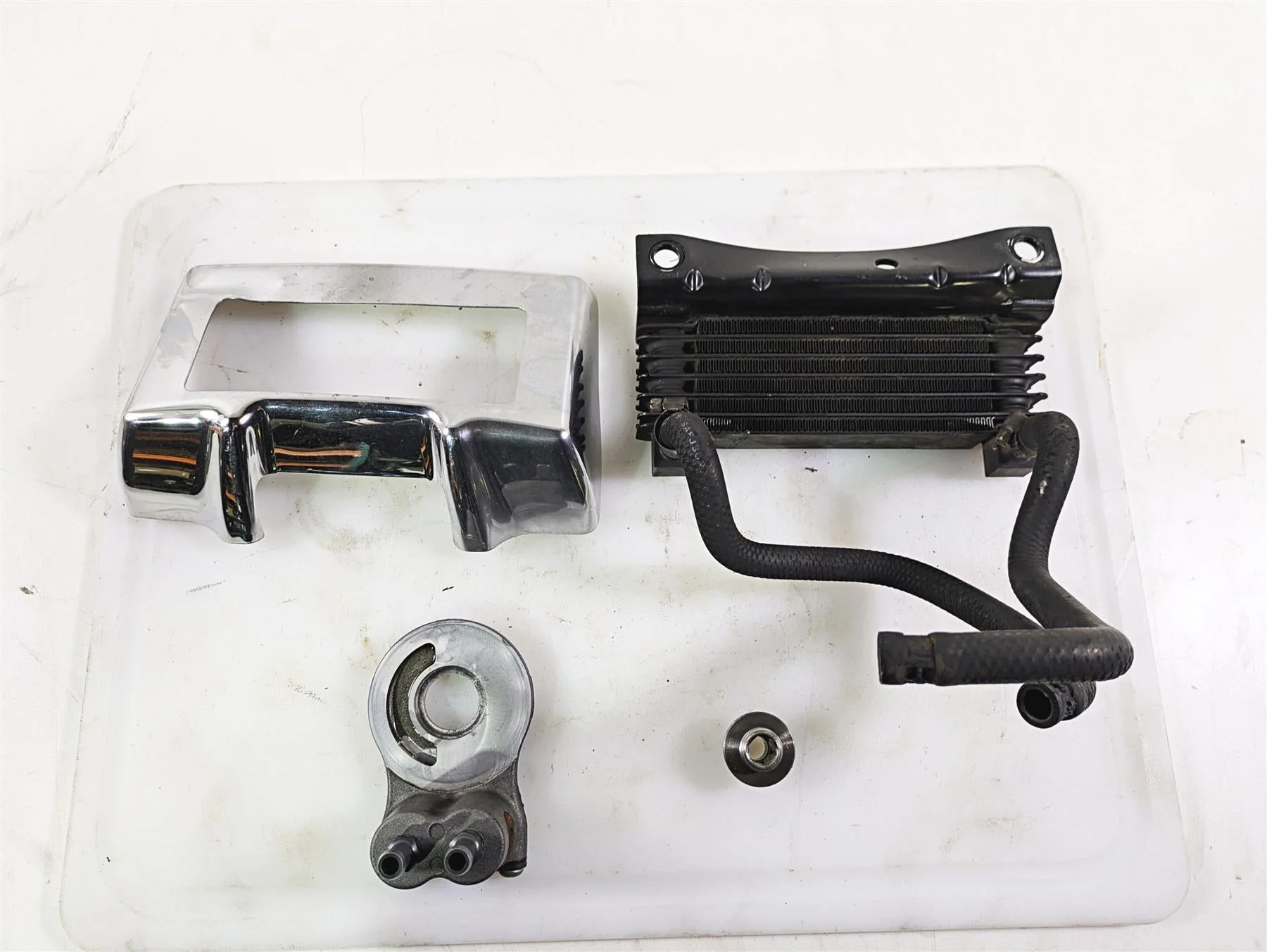 2011 Harley Touring FLHTCUSE CVO E-Glide Oil Cooler Flange Cover Lines 63083-11A - Image 5
