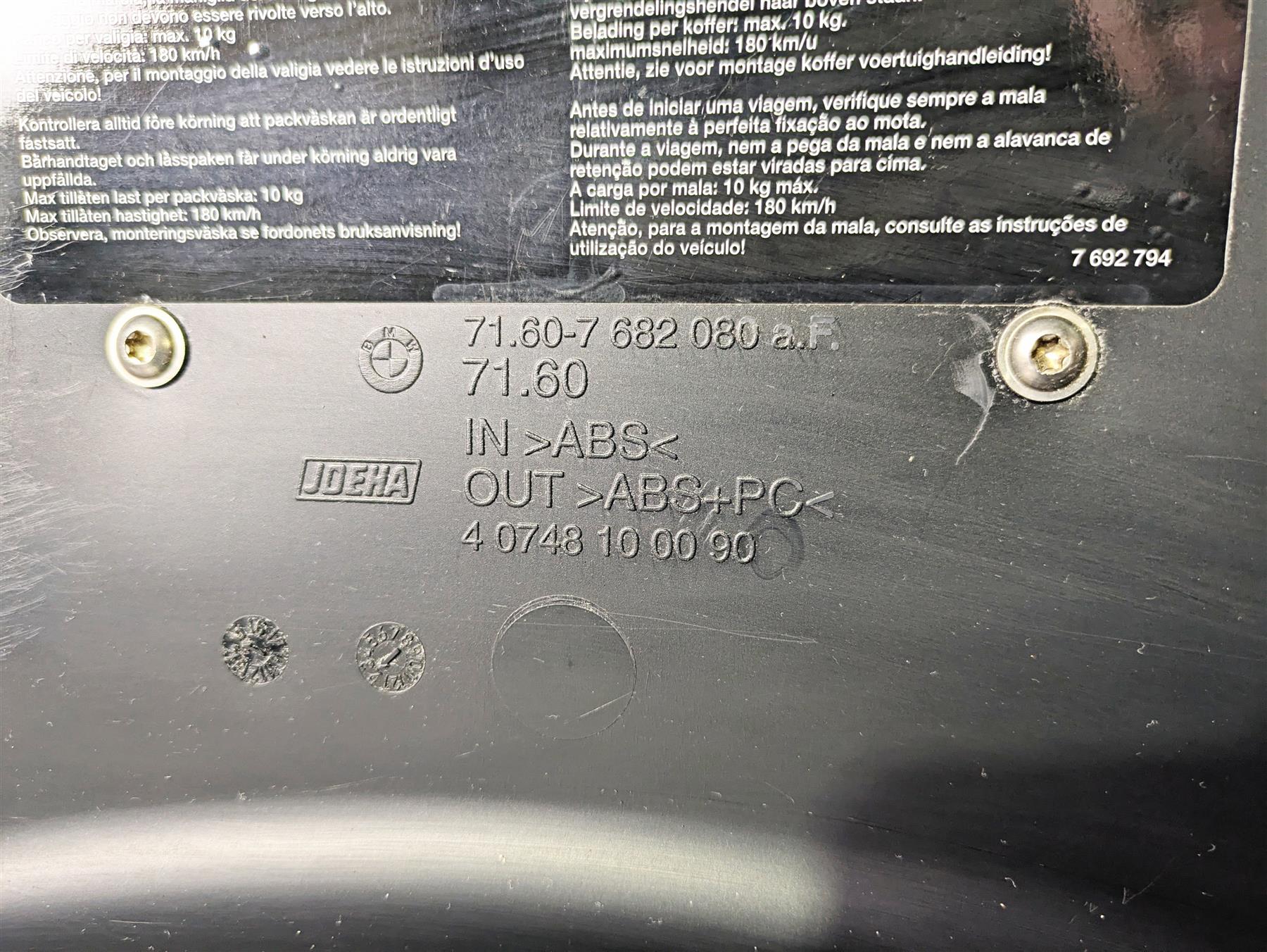 2016 BMW R1200RT K52 Top Case Trunk Tour Pak Box 49L 71607682080 - Image 7