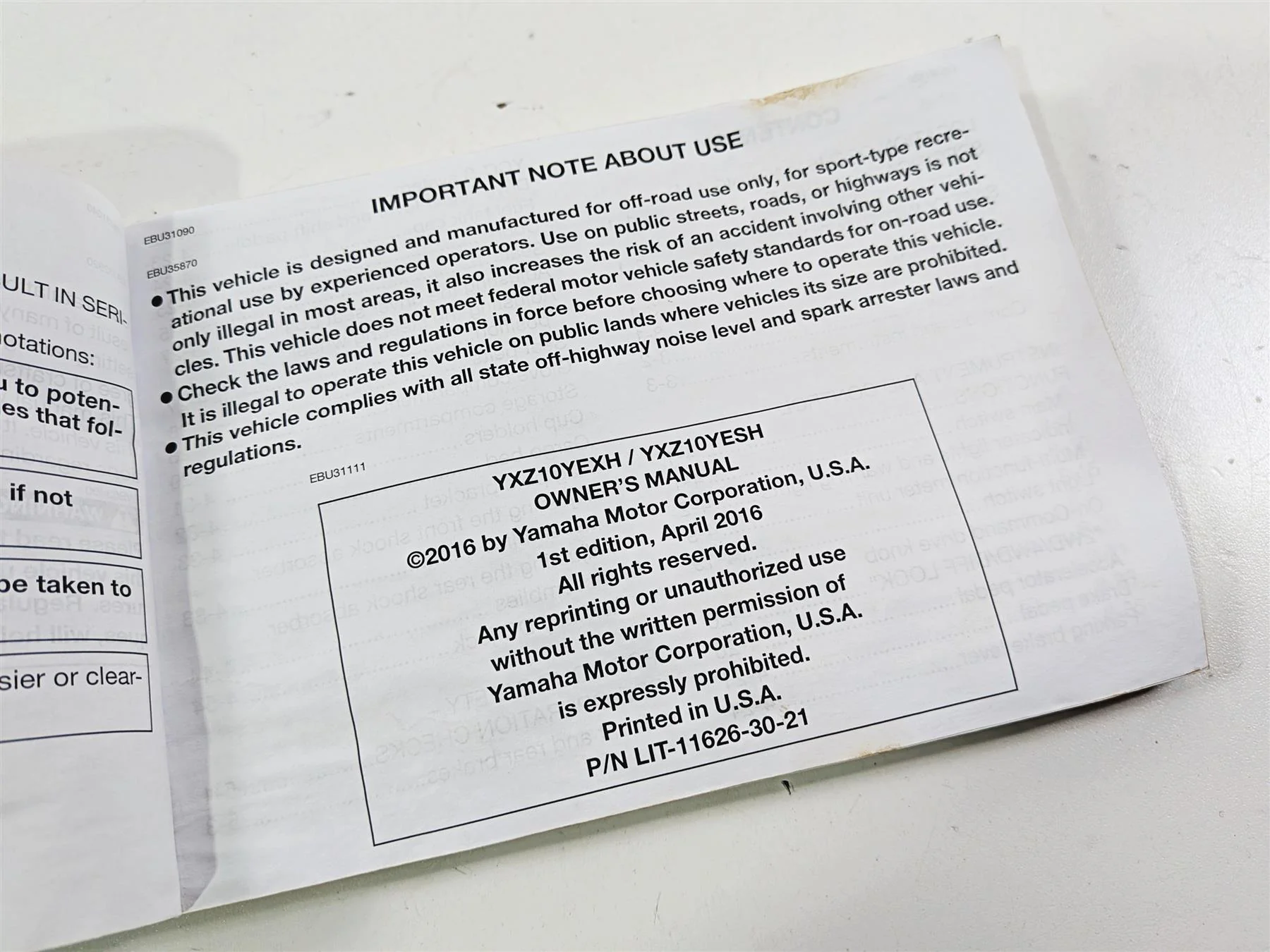 2017 Yamaha YXZ1000R EPS SS Owners Manual  B57-F8199-10 YXZ10YWXH YXZ10YESH - Image 10