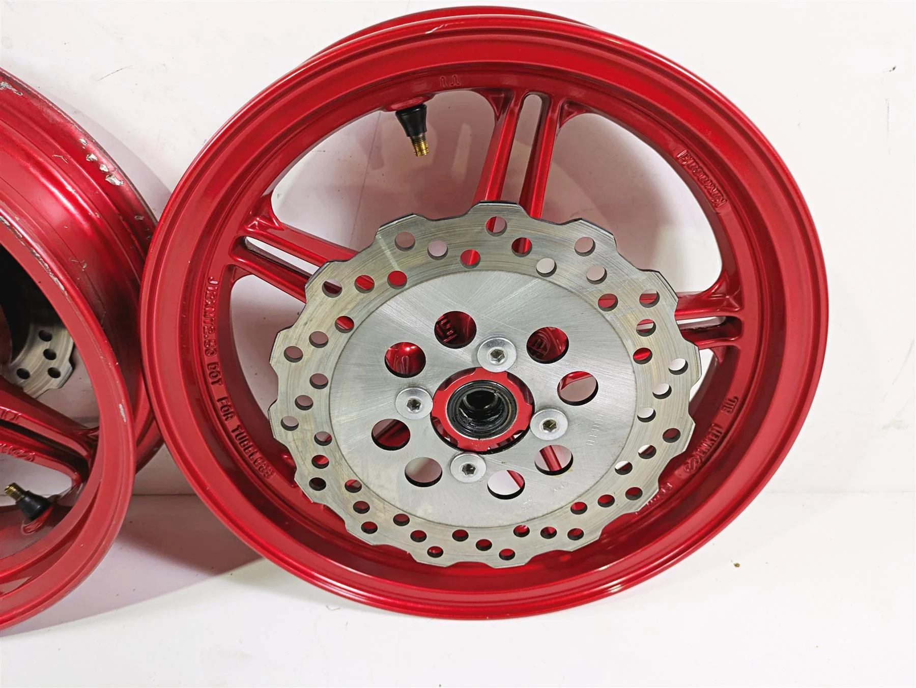 2021 Kawasaki Z125 Pro  Straight Red Front Rear Wheel Rim Set 41073-0674-63D - Image 2