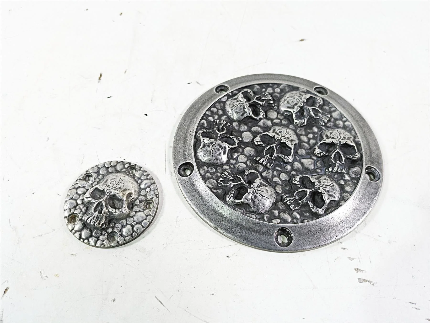 Harley Davidson Twin Cam Skull Seven Deadly Sins Aged Aluminum Derby & Cam Cover