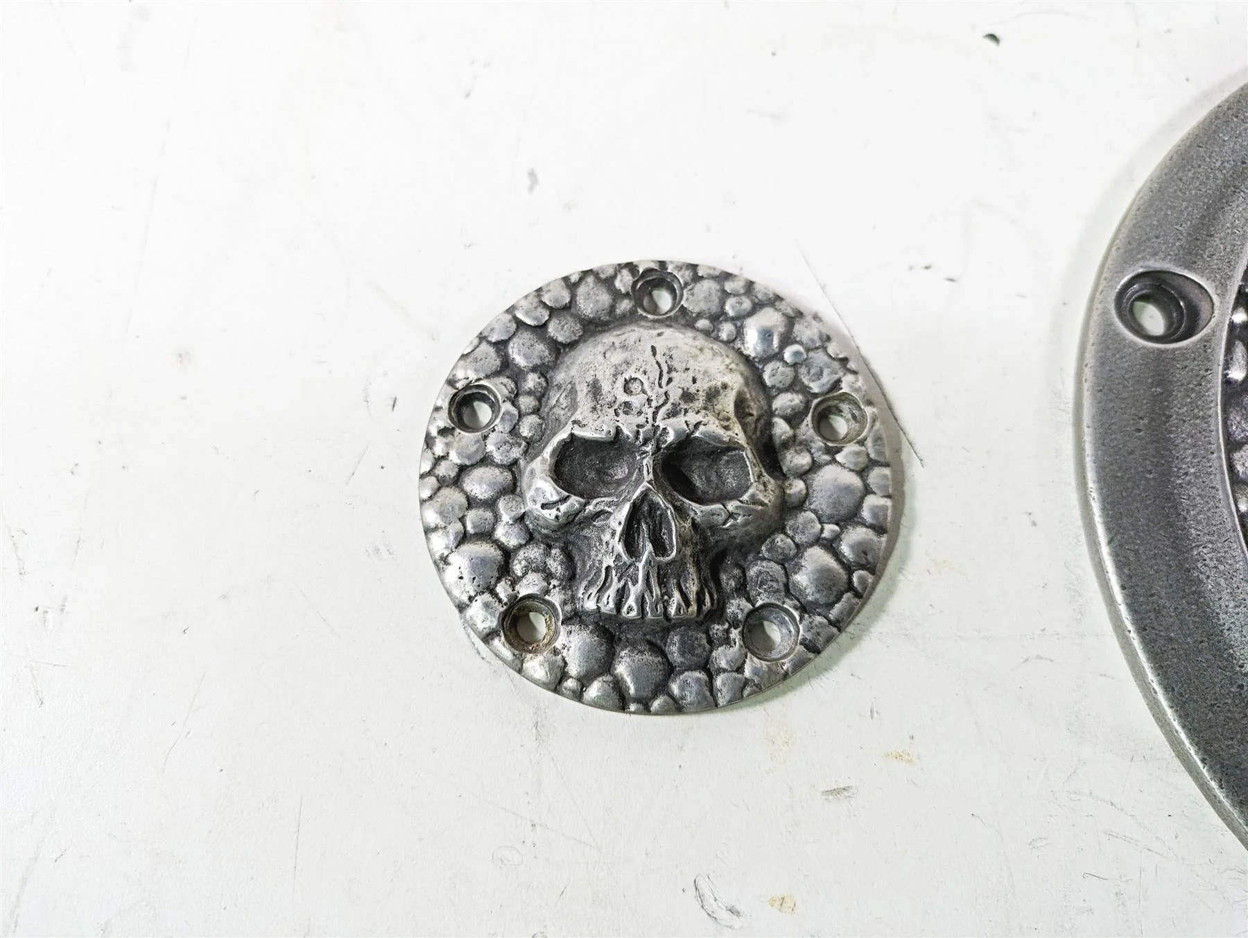 Harley Davidson Twin Cam Skull Seven Deadly Sins Aged Aluminum Derby & Cam Cover - Image 9
